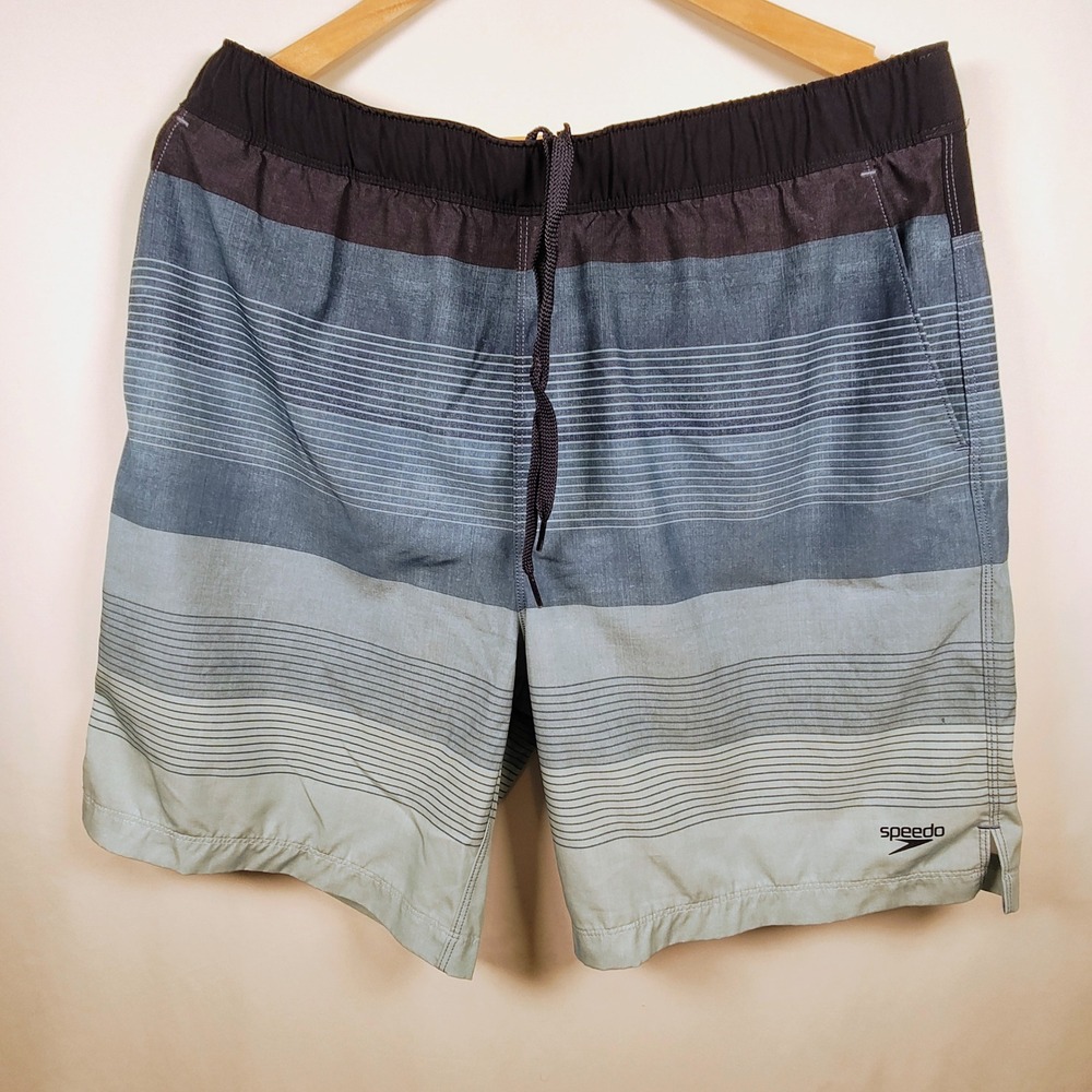 Speedo Men's Large Blue Gray Board Shorts Swim Trunks